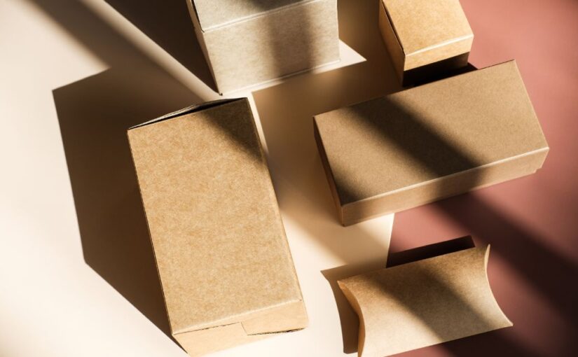 Sustainable packing materials on brown background