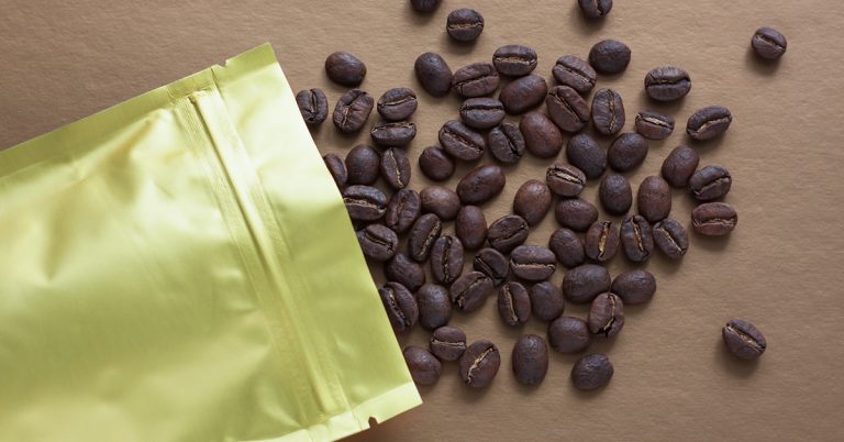 Gold foil bag with coffee beans