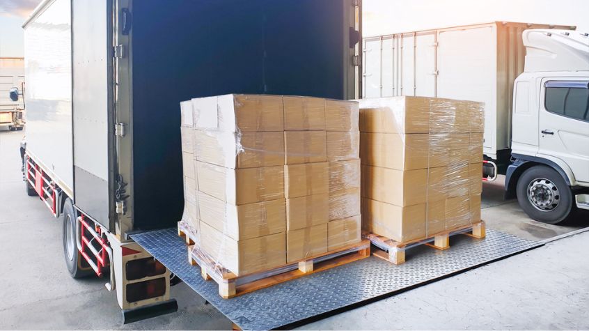 Shrink wrapped packages on truck in summer