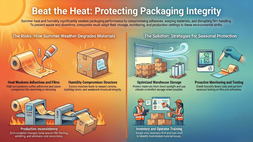 heat and humidity impact packaging material infographic