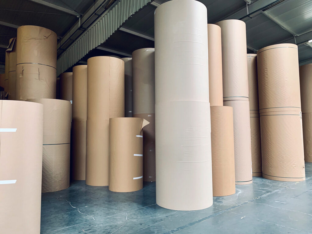 Spools of paper in the generic corrugated board plant