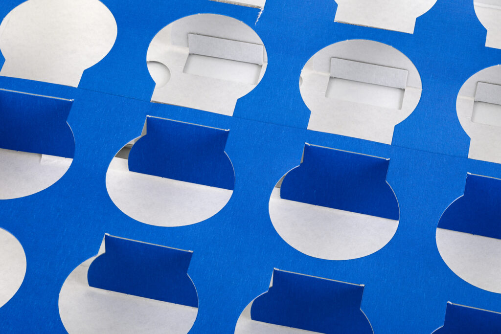 Close up of a blue Custom Die-Cut Inserts