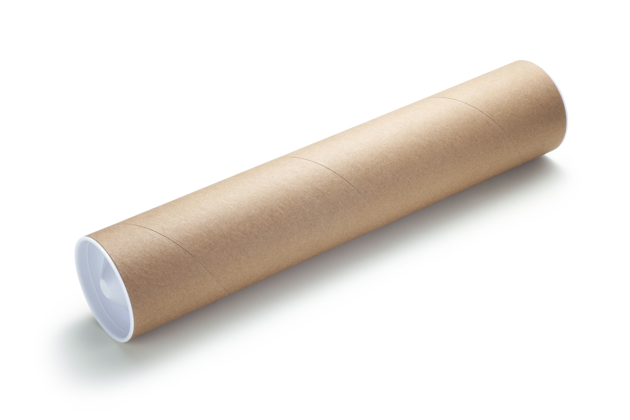 Brown paper tube tube isolated on white background